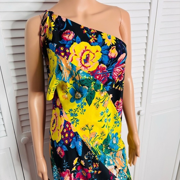 DIANE VON FURSTENBERG Multicolor One Shoulder Asymmetrical Dress Size Medium - Picture 4 of 9